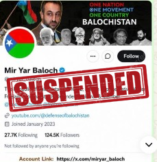 Suspension of the Mir Yar Baloch X Account